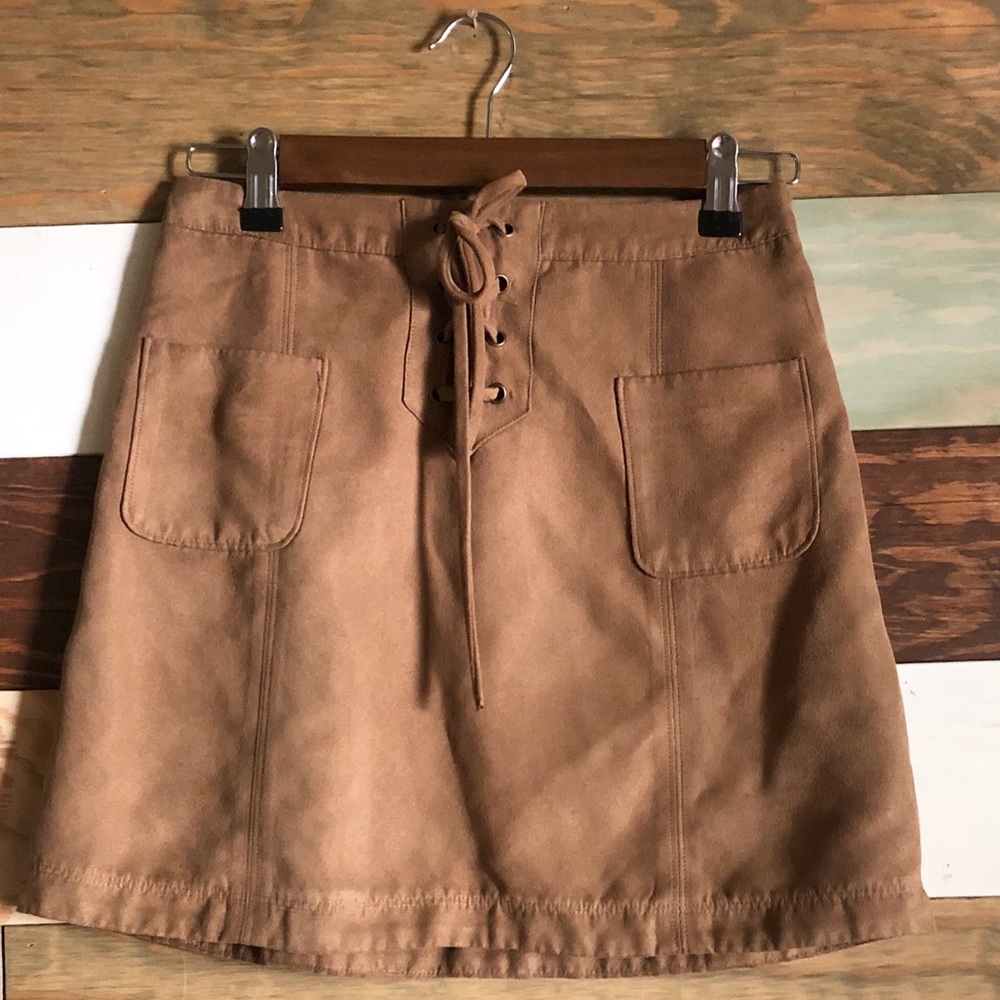 Suede brown high waisted skirt